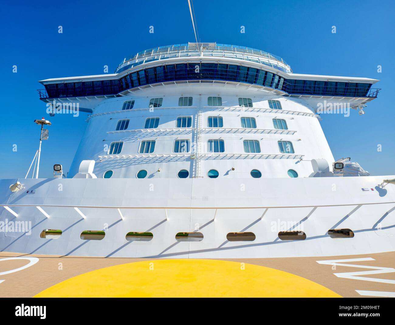 Cruise ship bow with cabins and command bridge Stock Photo