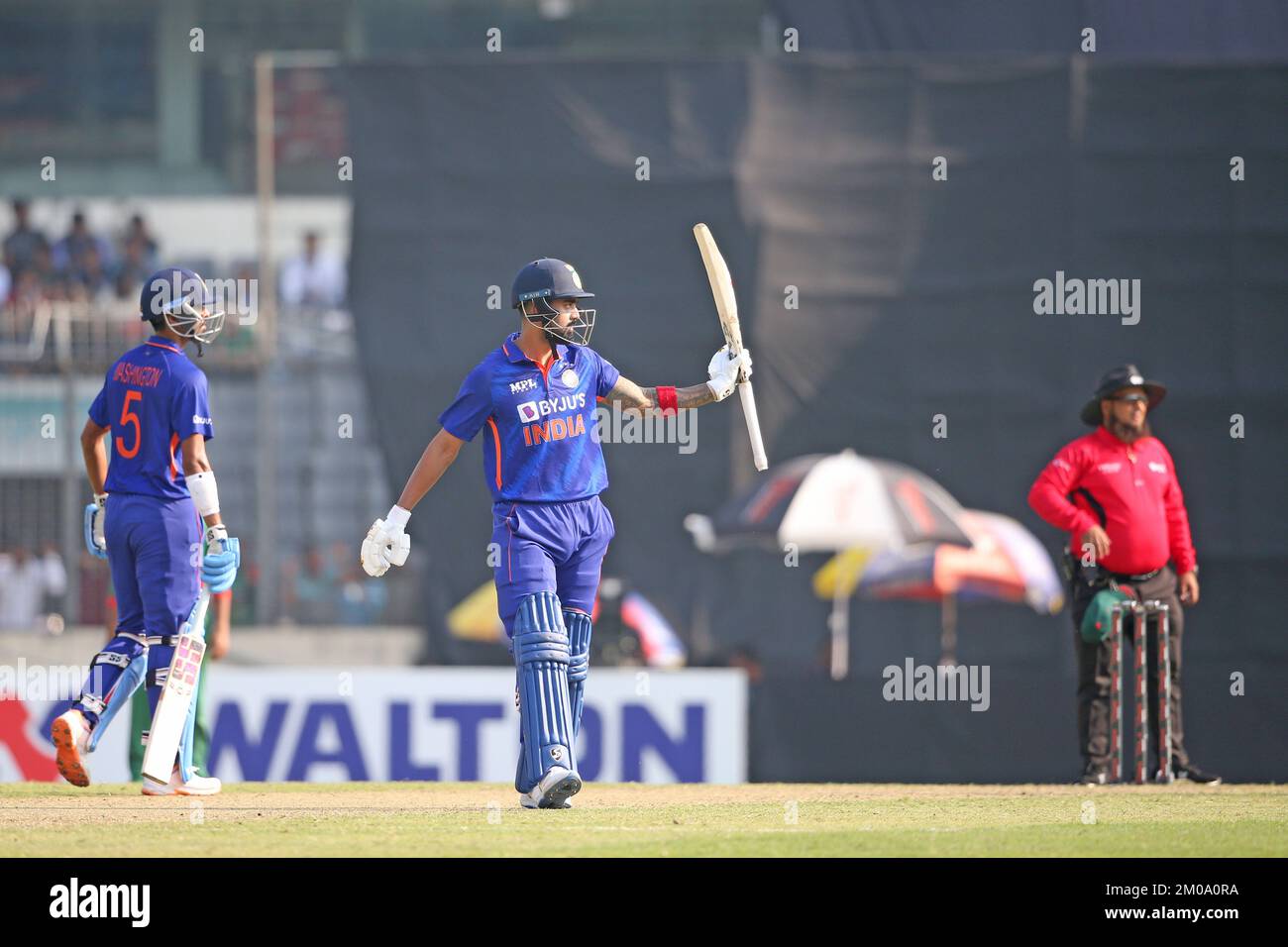 Indian batsman KL Rahul celebrats his fifty runs against Bangladesh. Bangladesh-India 1st One Day International match as Bangladesh put their ODI mett Stock Photo