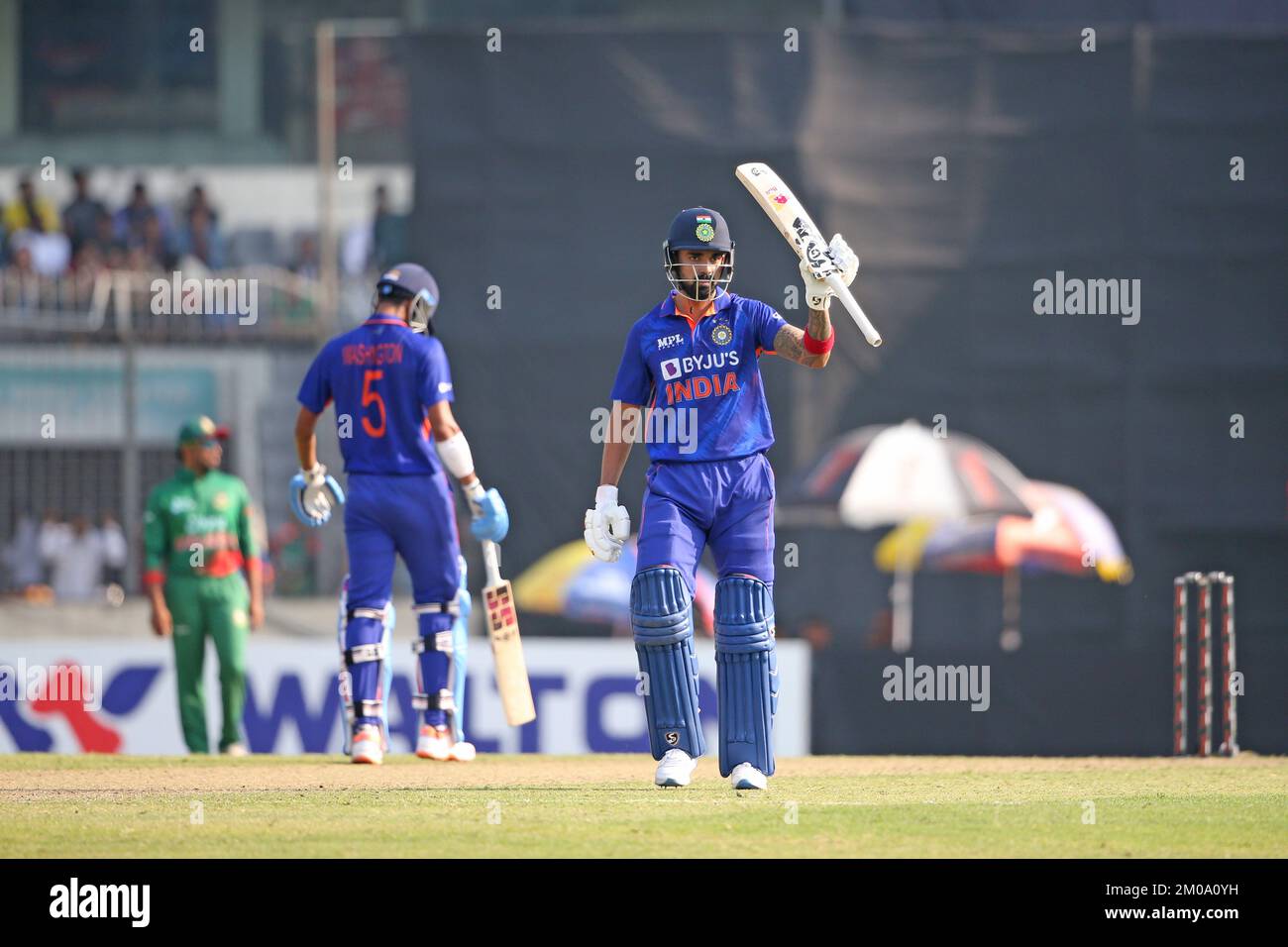 Indian batsman KL Rahul celebrats his fifty runs against Bangladesh. Bangladesh-India 1st One Day International match as Bangladesh put their ODI mett Stock Photo
