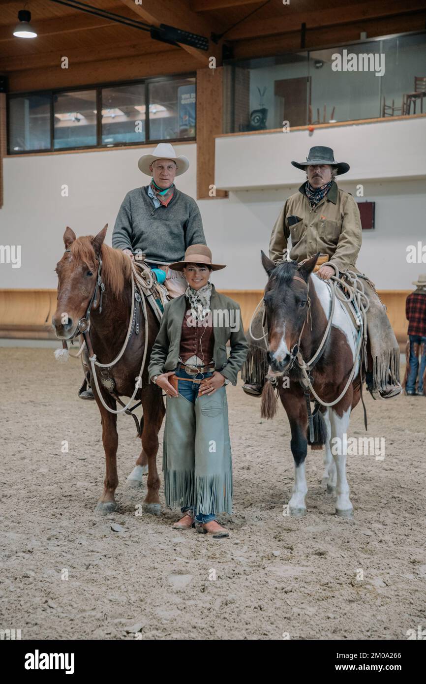 Horsemanschip Clinic In photos: Natalia Estrada, Drew Mischianti and Buck Brannaman Stock Photo