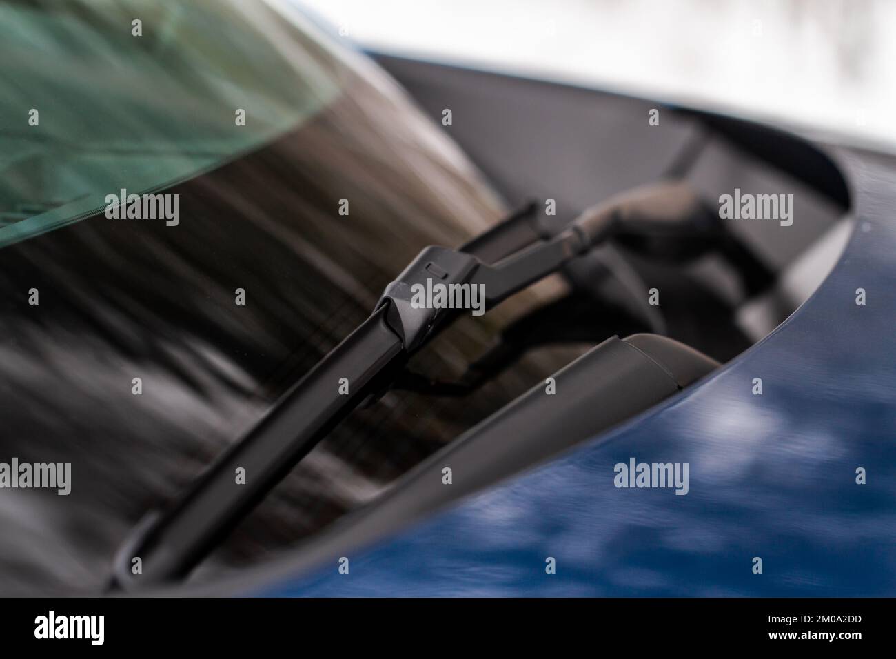 Car windwhield wiper close up. Modern car windshield wiper. Stock Photo