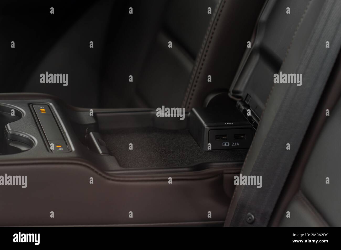 Opened car glove box compartment. Glove compartment of car Stock Photo