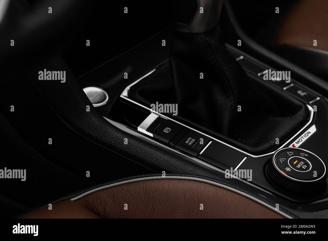 Parking brake of a modern car. Electronic handbrake. Modrn car hand