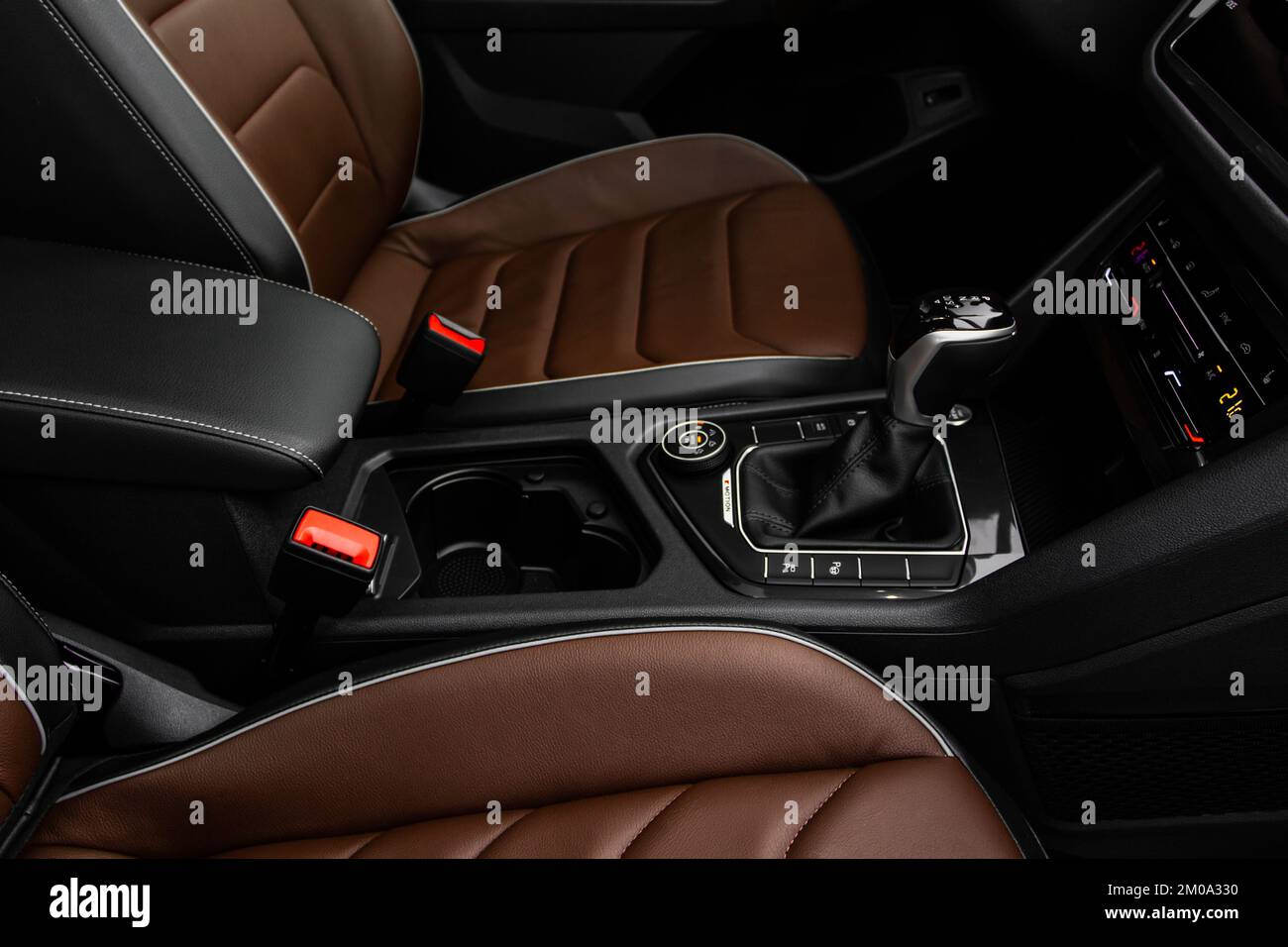 Opened car glove box compartment. Glove compartment of car Stock Photo