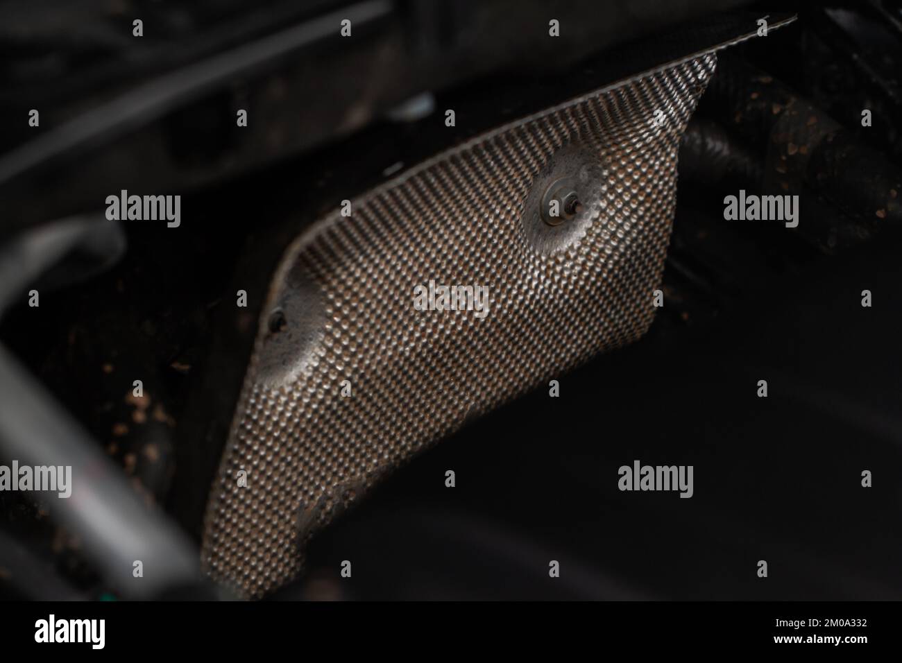 Closeup car engine room insulation. Modern car engine insulation Stock