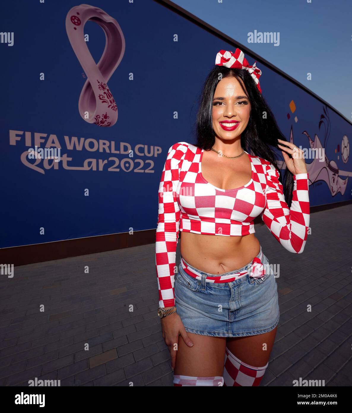 Croatia fan and model Ivana Knoll outside the ground ahead of the FIFA World Cup Round of Sixteen match at the Al Janoub Stadium in Al-Wakrah, Qatar. Picture date: Monday December 5, 2022. Stock Photo