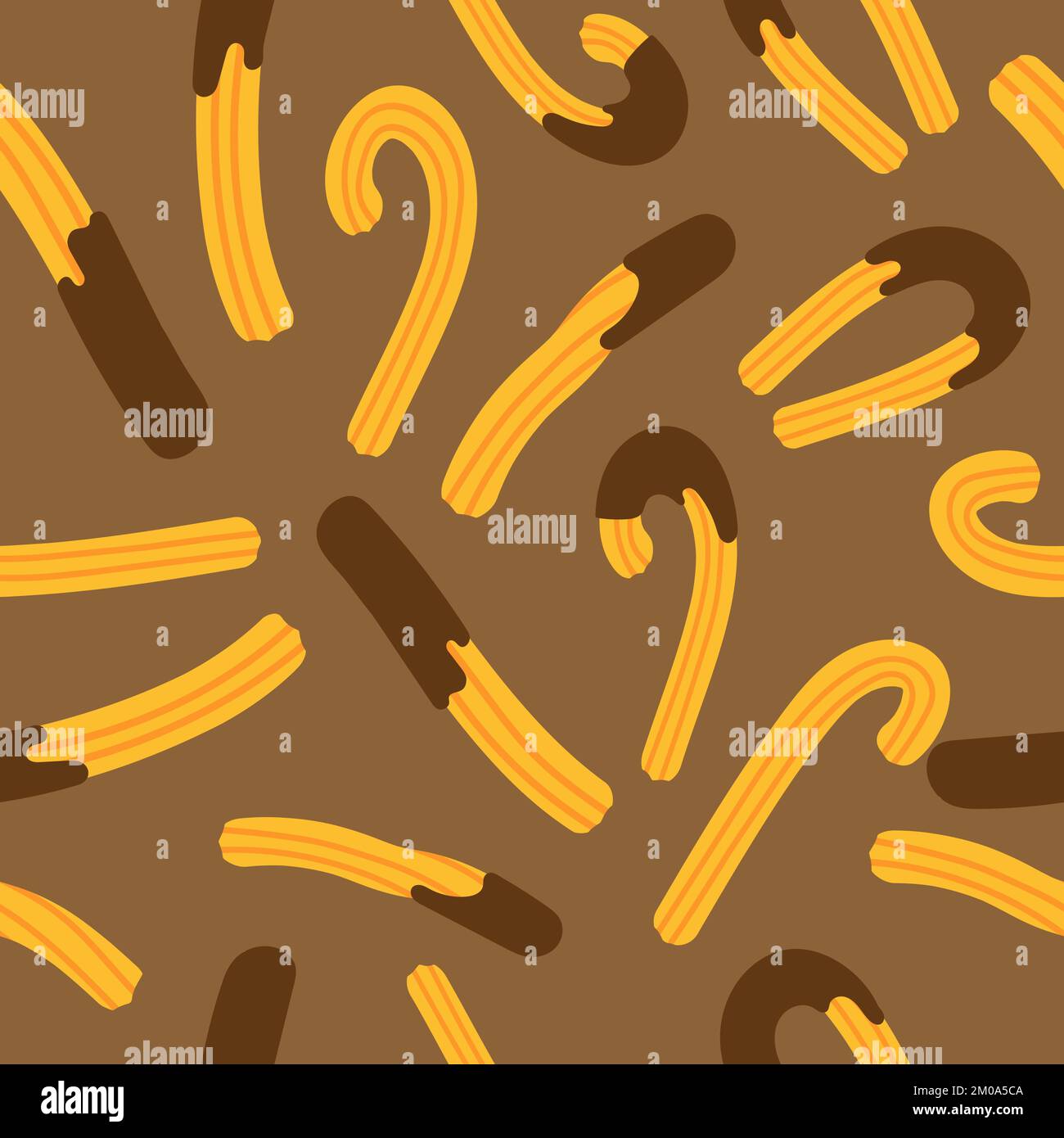 Mexican or Spanish traditional dessert. Churros with chocolate. Seamless pattern. Traditional pastries. Endlessly repeating churros. Vector Stock Vector