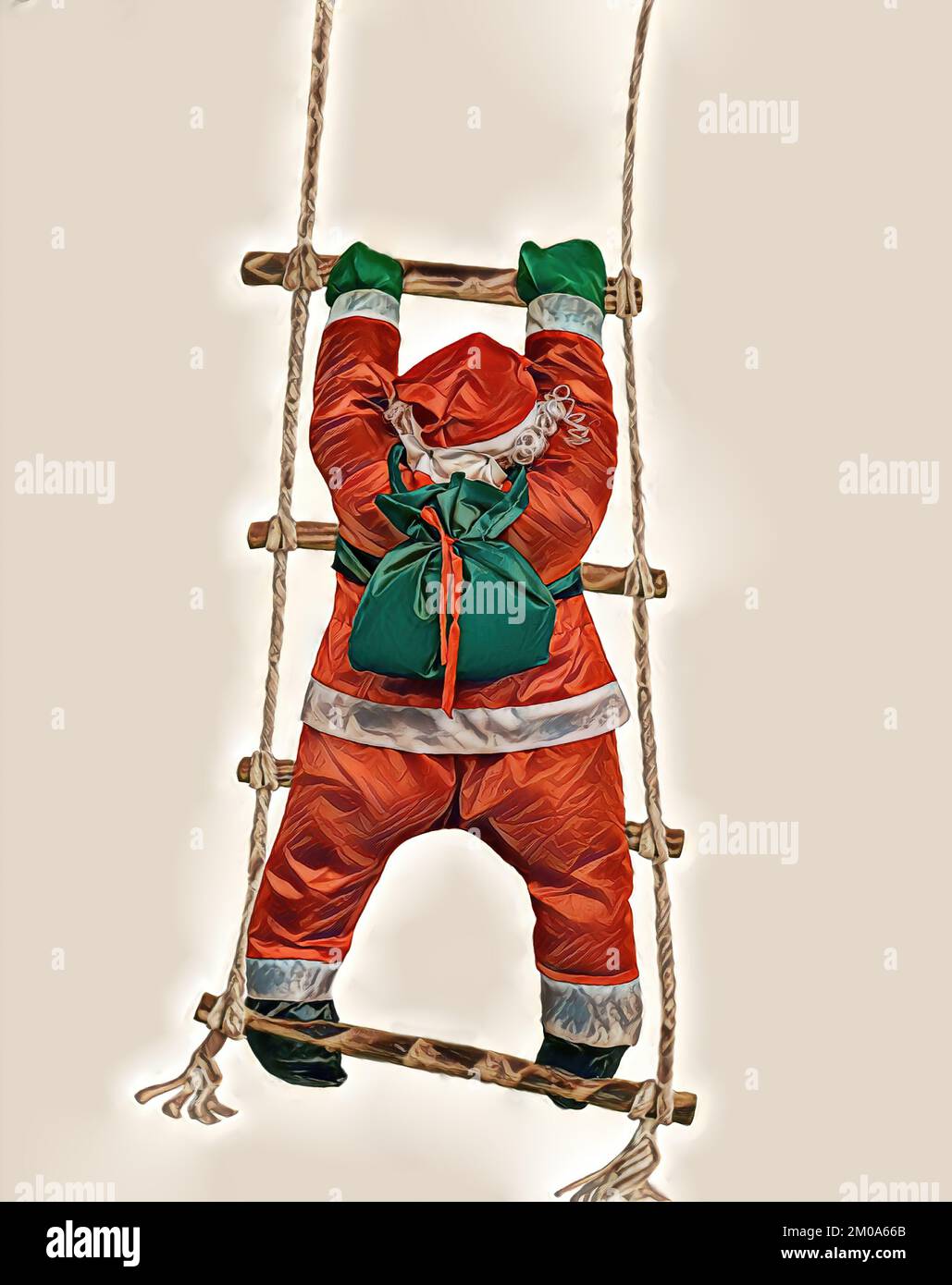 Santa Claus Climbing Up the Rope Ladder Stock Photo Alamy