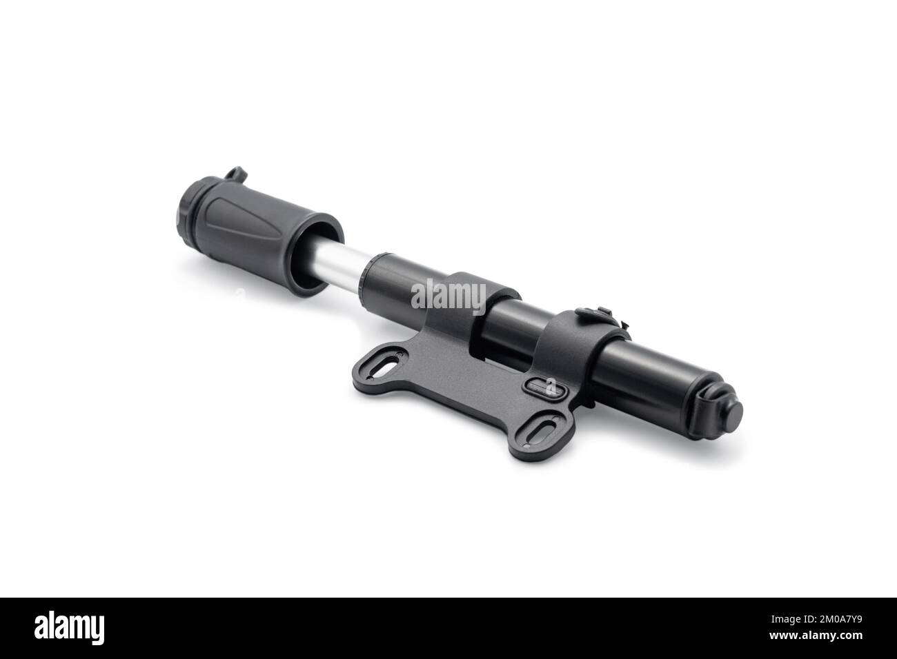 Compact bike pump. Close-up. Isolated on white background. Stock Photo