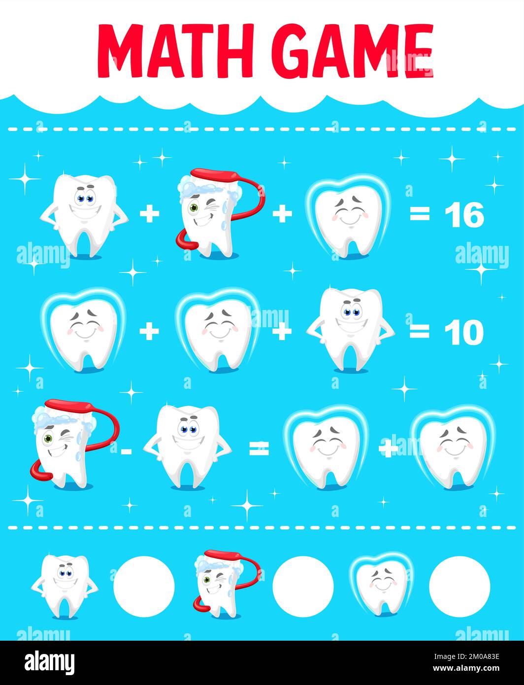 Health tooth characters, math game worksheet, education quiz. Vector  mathematics riddle with educational test with funny teeth dentistry  personages. Addition and subtraction calculation for kids Stock Vector  Image & Art - Alamy