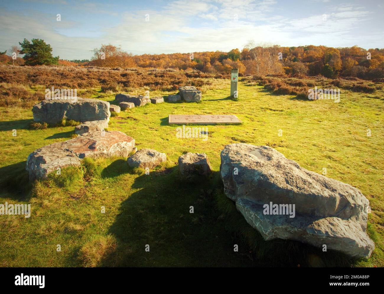 Analemmatic sundial high on Broc Hill, Milford Hills in late Autumn on