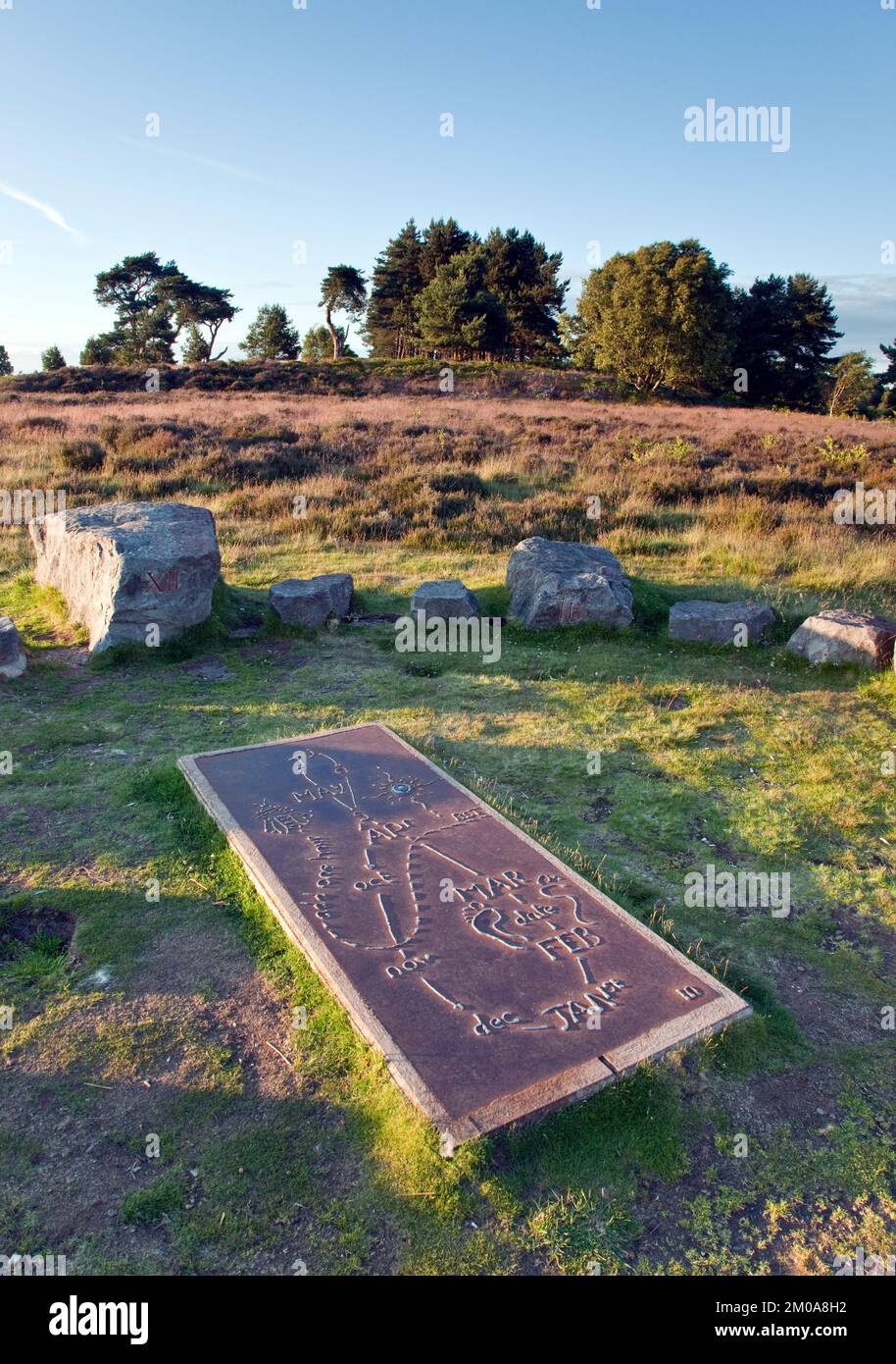 Millenium sundial Broc Hill in summer Cannock Chase Country Park AONB