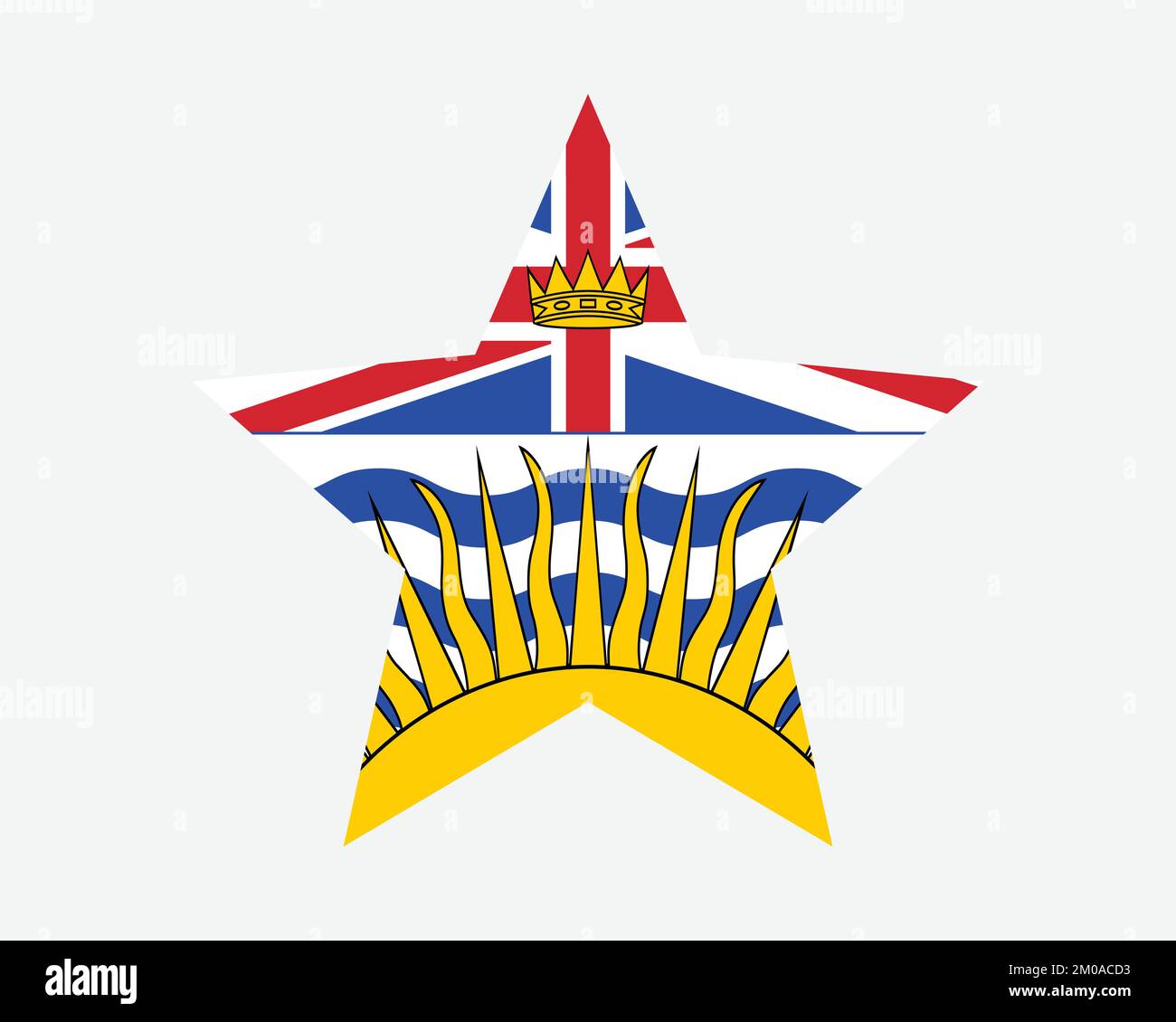 British Columbia Canada Star Flag. BC Canadian Five Point Star Shape Province Flag. British Columbian Banner Icon Symbol Vector Flat Graphic Illustrat Stock Vector
