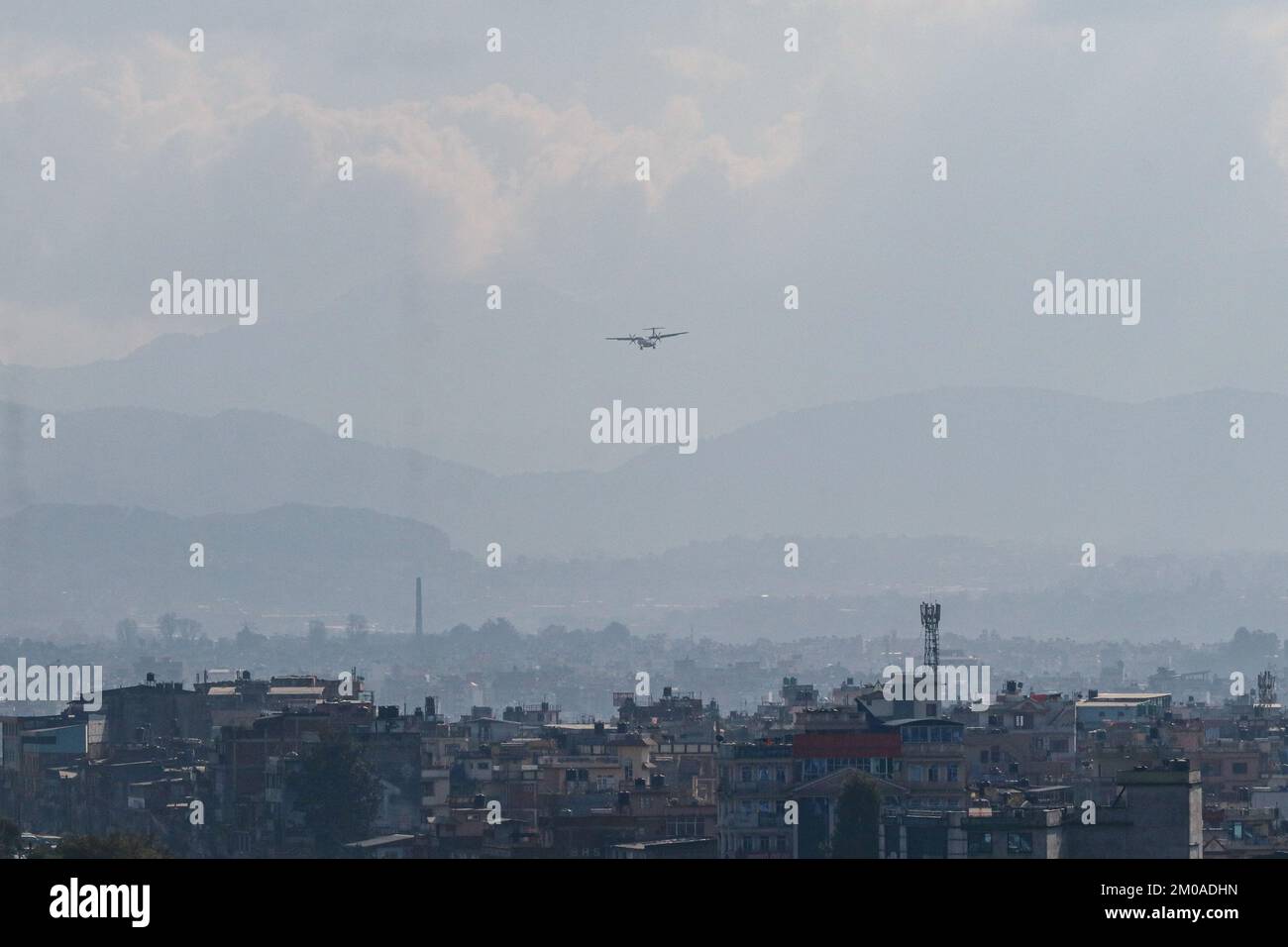 On December 5, 2022 in Kathmandu, Nepal. A plane is pictured flying
