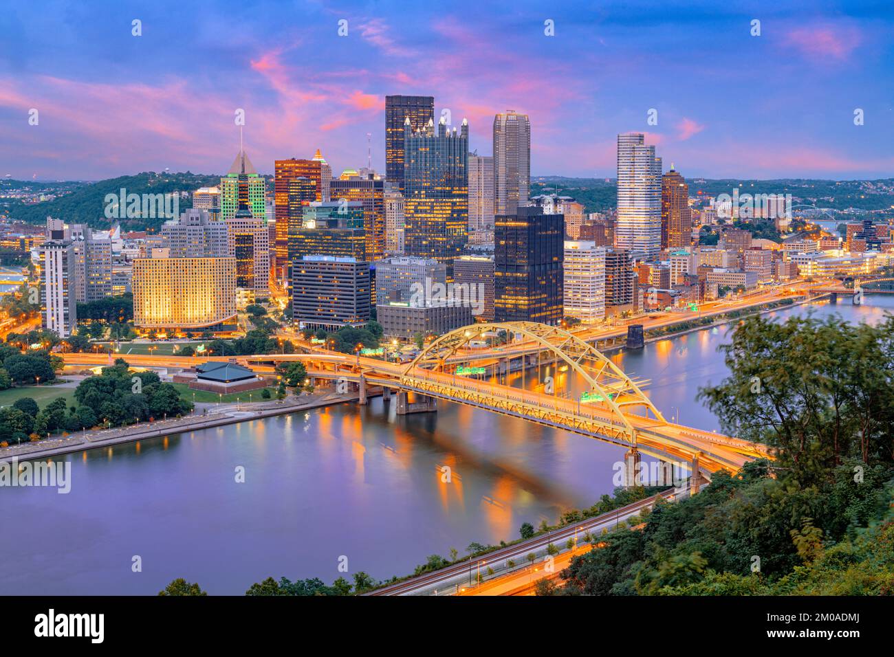 Pittsburgh, Pennsylvania, USA city skyline at dusk. Stock Photo