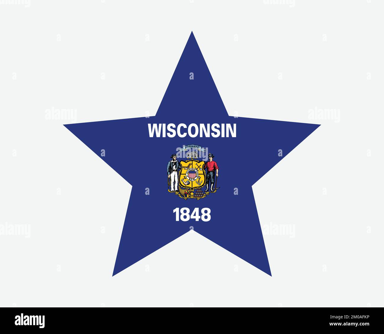 Wisconsin Star Flag. WI USA Five Point Star Shape State Flag. Wisconsinite US Banner Icon Symbol Vector Flat Artwork Graphic Illustration Stock Vector