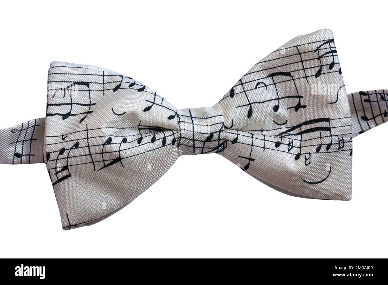 White bow tie with musical notes on set on white background Stock Photo