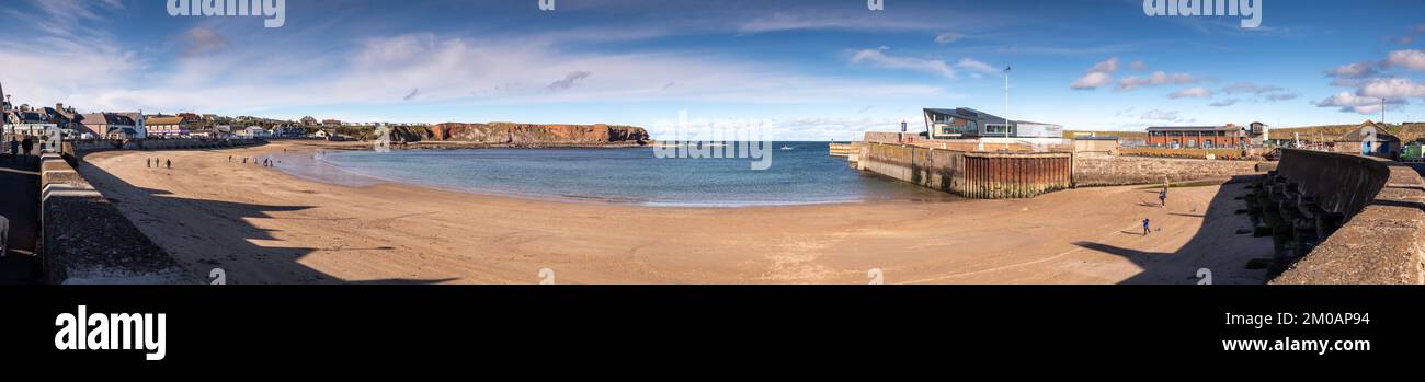 Panoramic view of Eyemouth beach on the east coast of Scotland Stock Photo