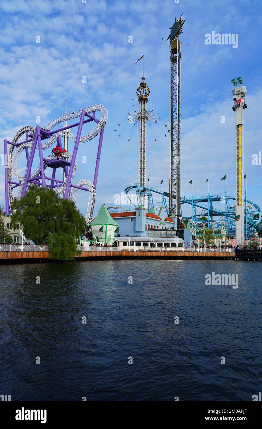 STOCKHOLM, SWEDEN -30 MAY 2022-  View of the Grona Lund (Gronan), a landmark amusement park with rollercoasters located on the island of Djurgarden in Stock Photo