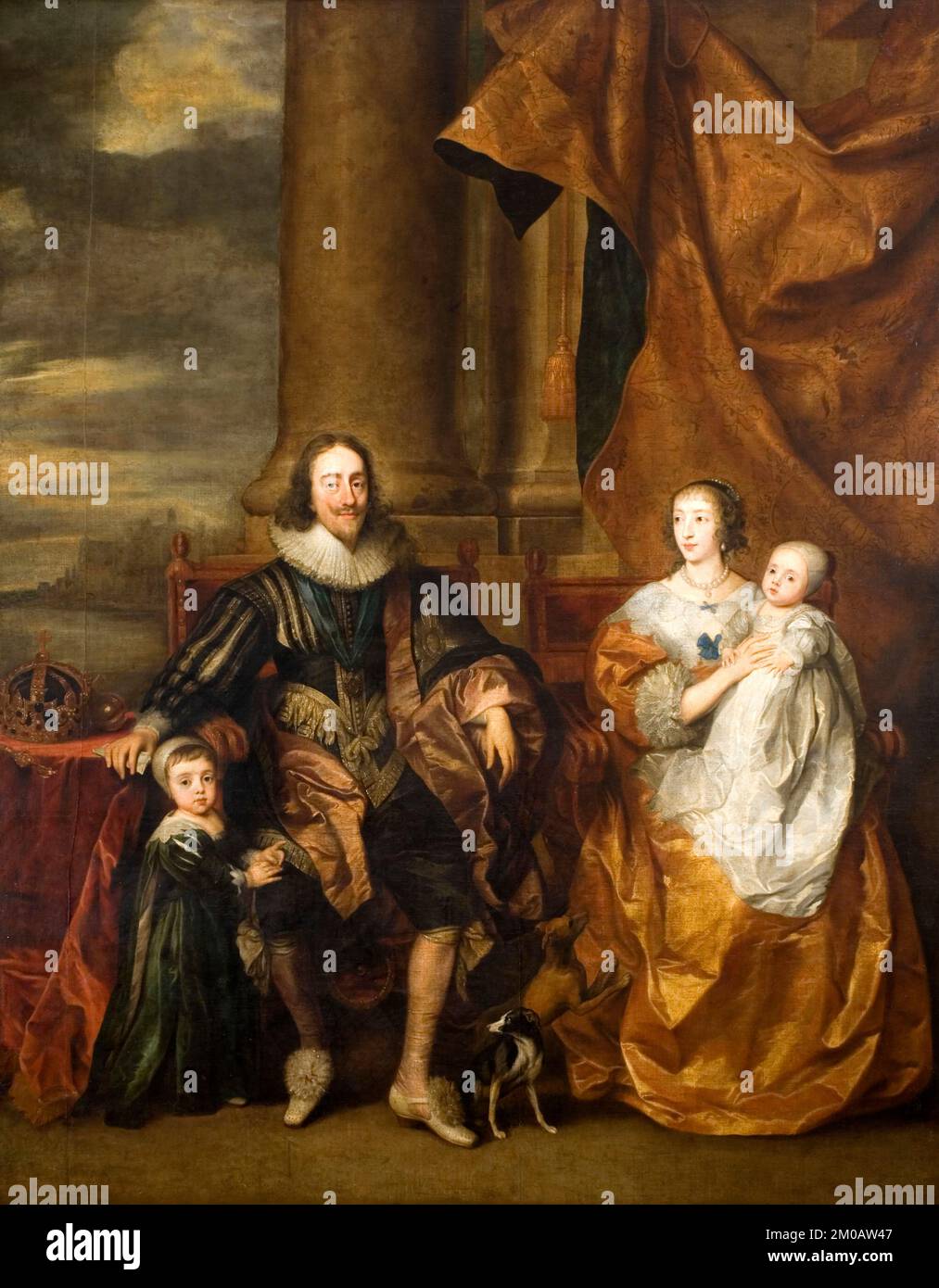 King Charles I and his family - King Charles I, Queen Henrietta Maria, the Prince of Wales and Princess Mary Remi Van Leemput - 17th century Stock Photo