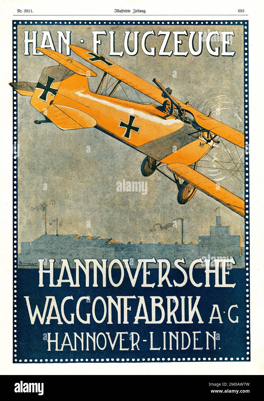 Vintage airplane - Han Flugzeuge - 1918 Illustrirte Zeitung 3911, Kriegsnummer 202, Hannoversche Waggonfabrik, Lucien Blumer (1871–1947) Stock Photo
