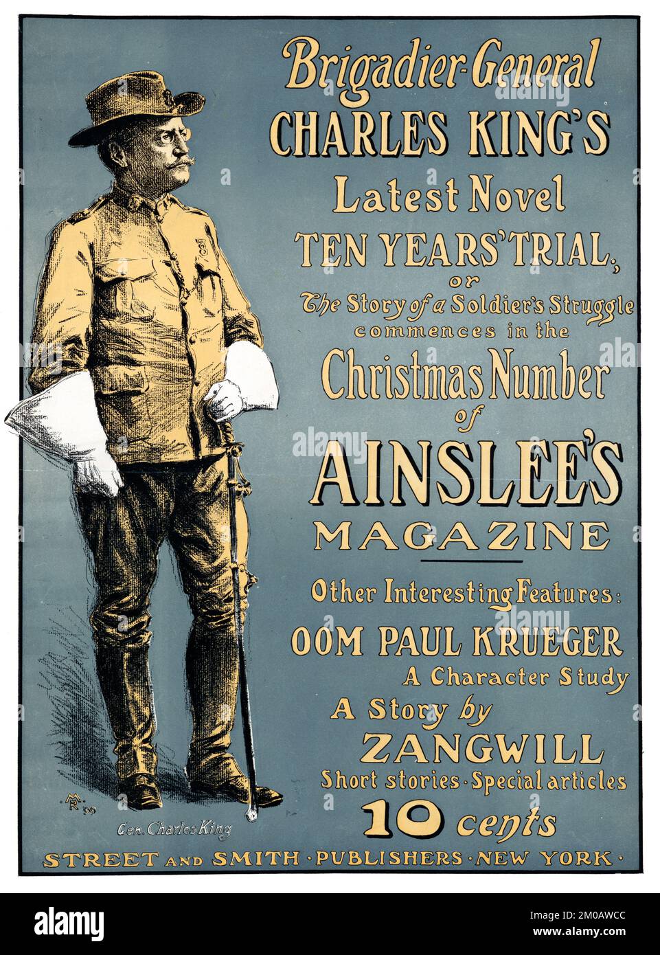 Christmas number of Ainslee's magazine 1899 - Poster shows an illustrated magazine cover feat Brigadier General Charles King - Street and Smith Stock Photo