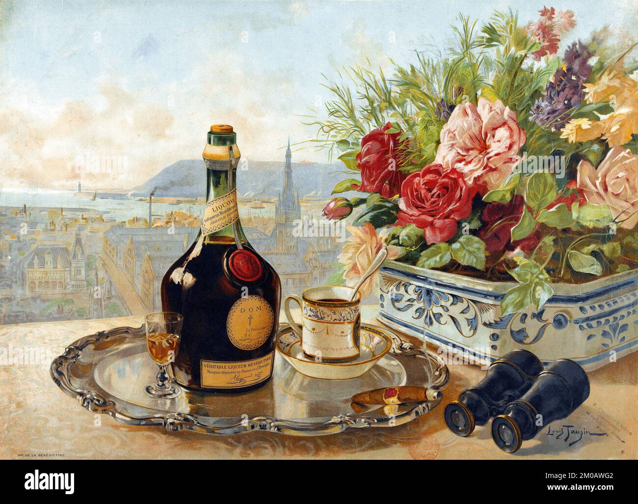 Genuine Benedictine liqueur. Trademarks registered in France and abroad - antique alcohol advertising poster by Louis Tauzin c 1901 Stock Photo