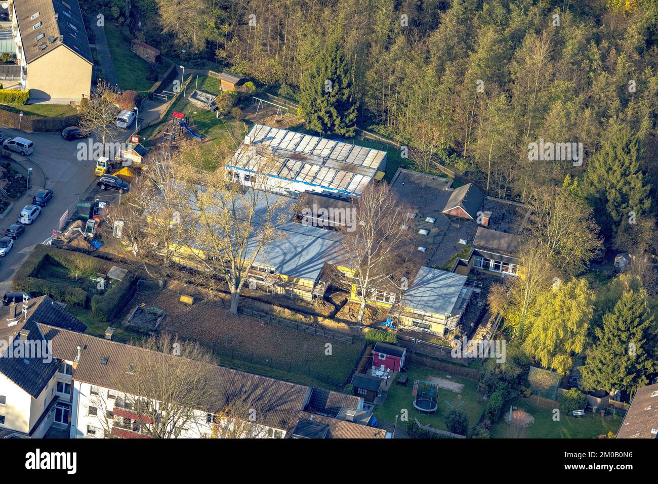  Aerial view, construction site with extension kindergarten Zum Kuckuck Illustration 