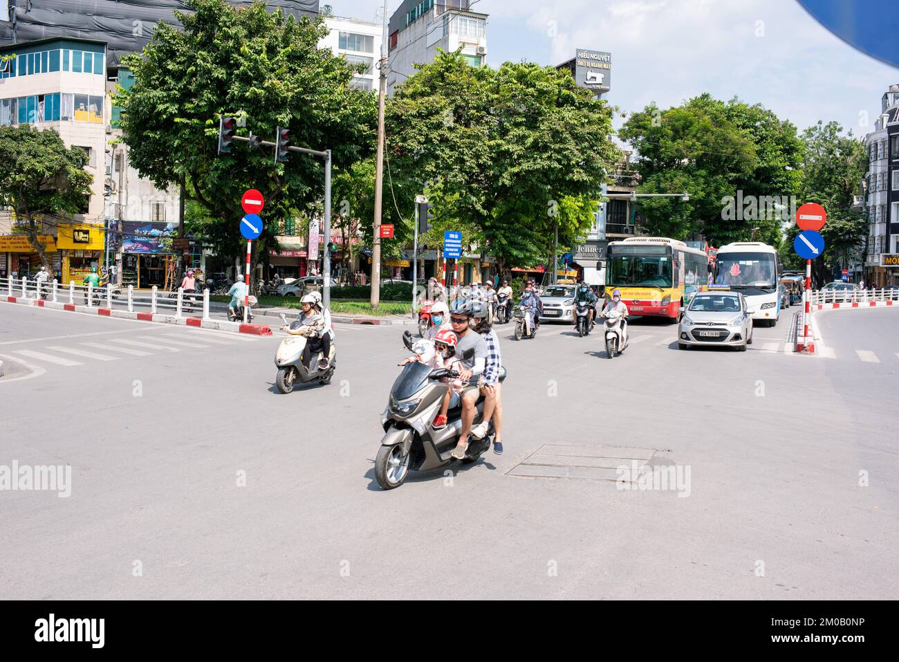 Hanoi, Vietnam - September 16, 2018: Traffic at a street junction in the capital of Vietnam Stock Photo