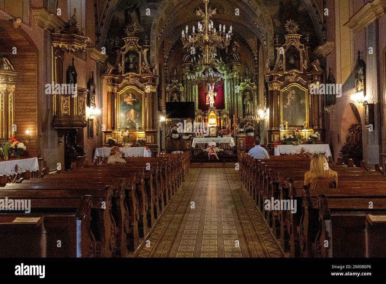 Przemysl, Poland. Interior of the Roman Catholic Church down town, where people have all day access to Pray and Contemplate. Stock Photo
