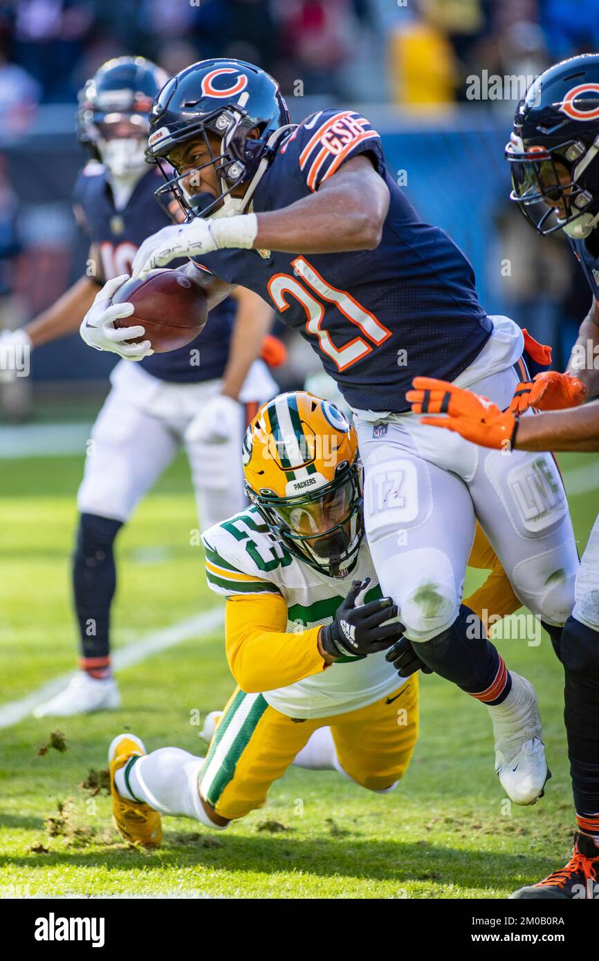 Green Bay Packers' Jaire Alexander intercepts a pass in front of