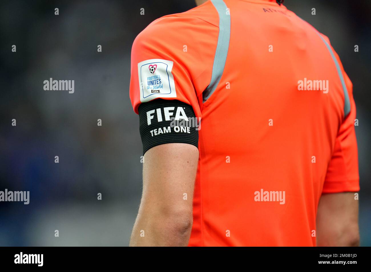 An official wearing a FIFA team one armband during the FIFA World Cup