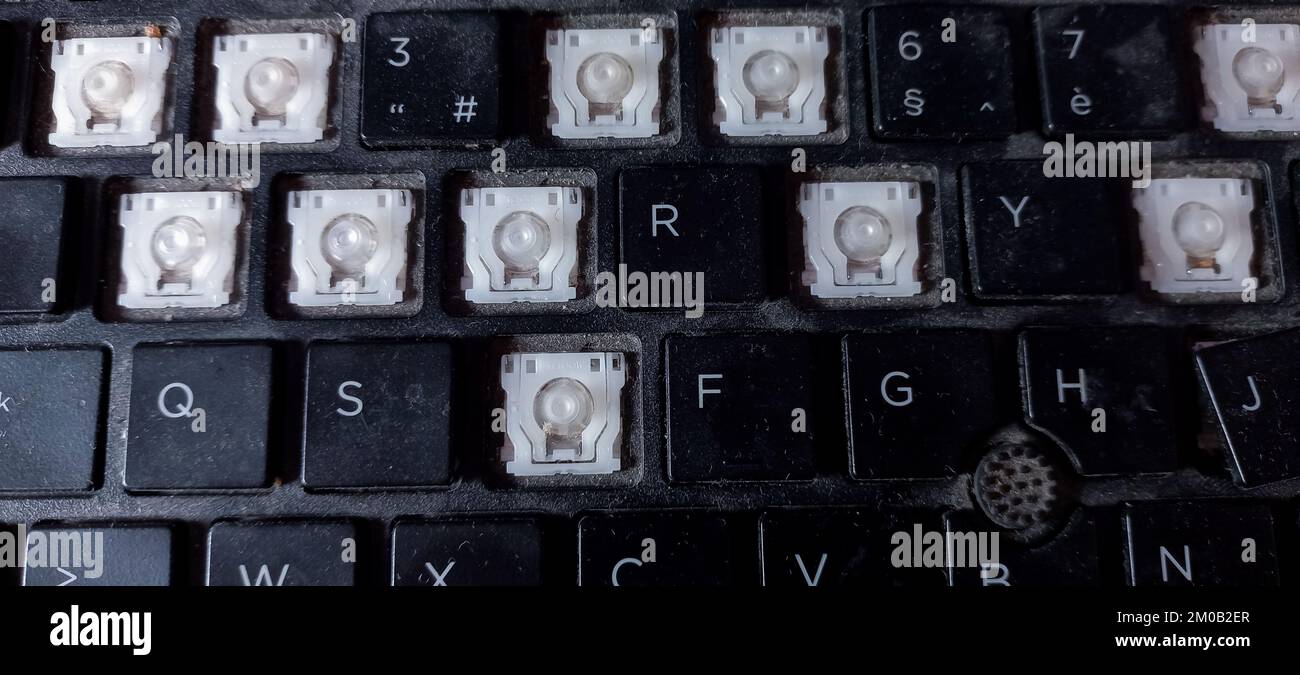 Dirty Laptop Keyboard with Keys Removed Stock Photo