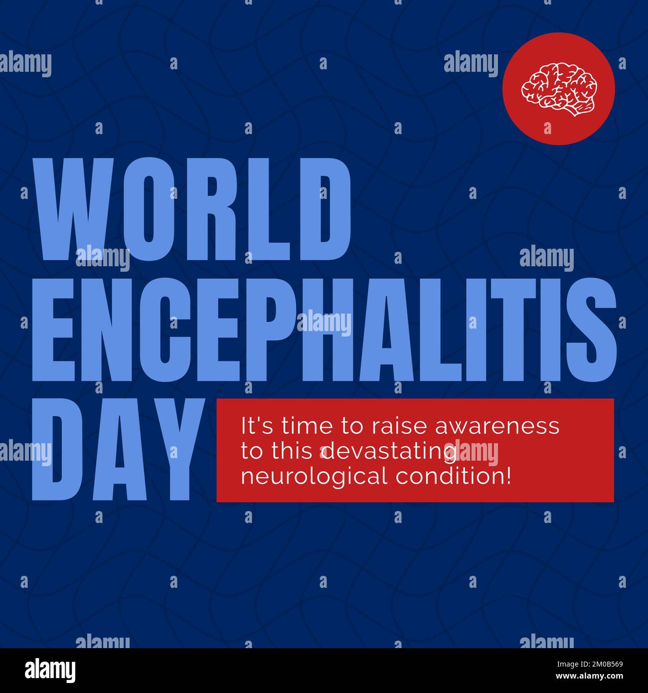 Image of world encephalitis day and brain on blue background Stock