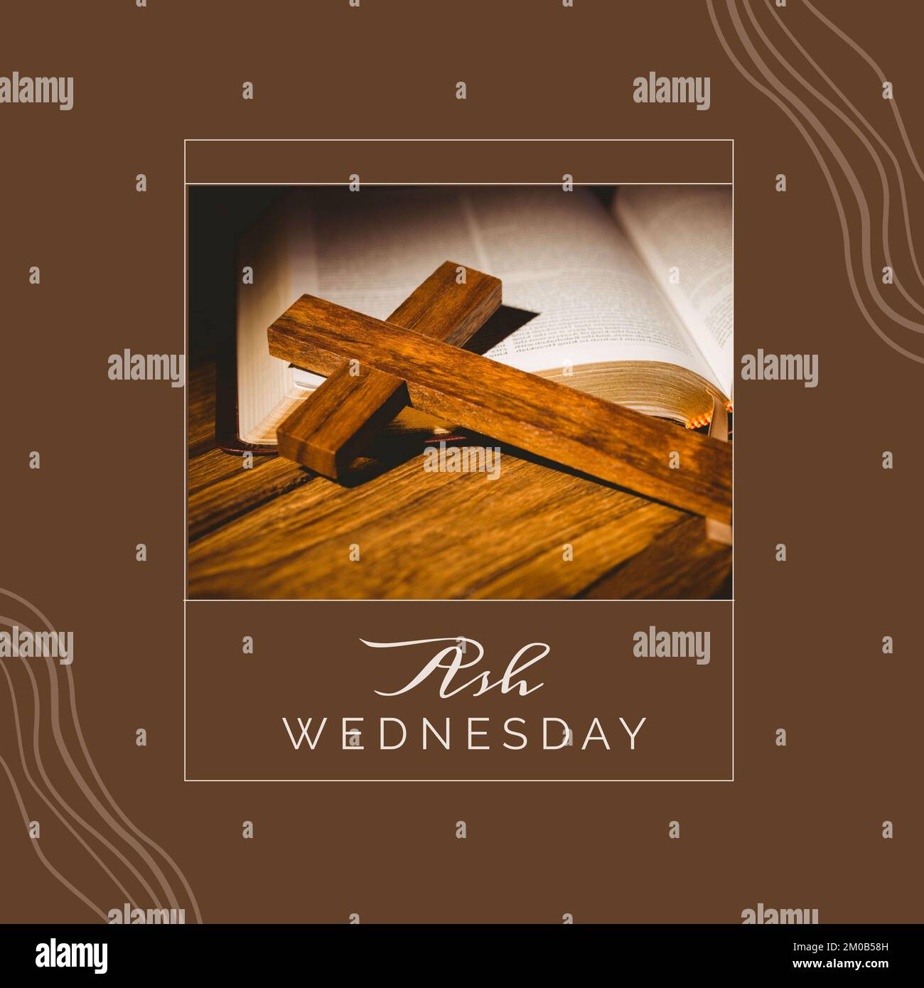Image of ash wednesday over brown background with cross Stock Photo