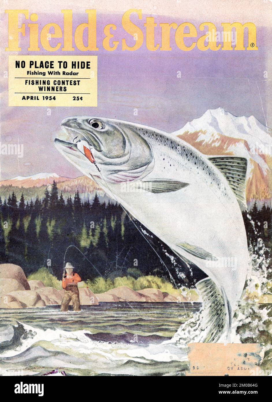 July 1957 Field & Stream magazine cover illustrated by Raphael Cavaliere.  #vintage #magazine #fishing