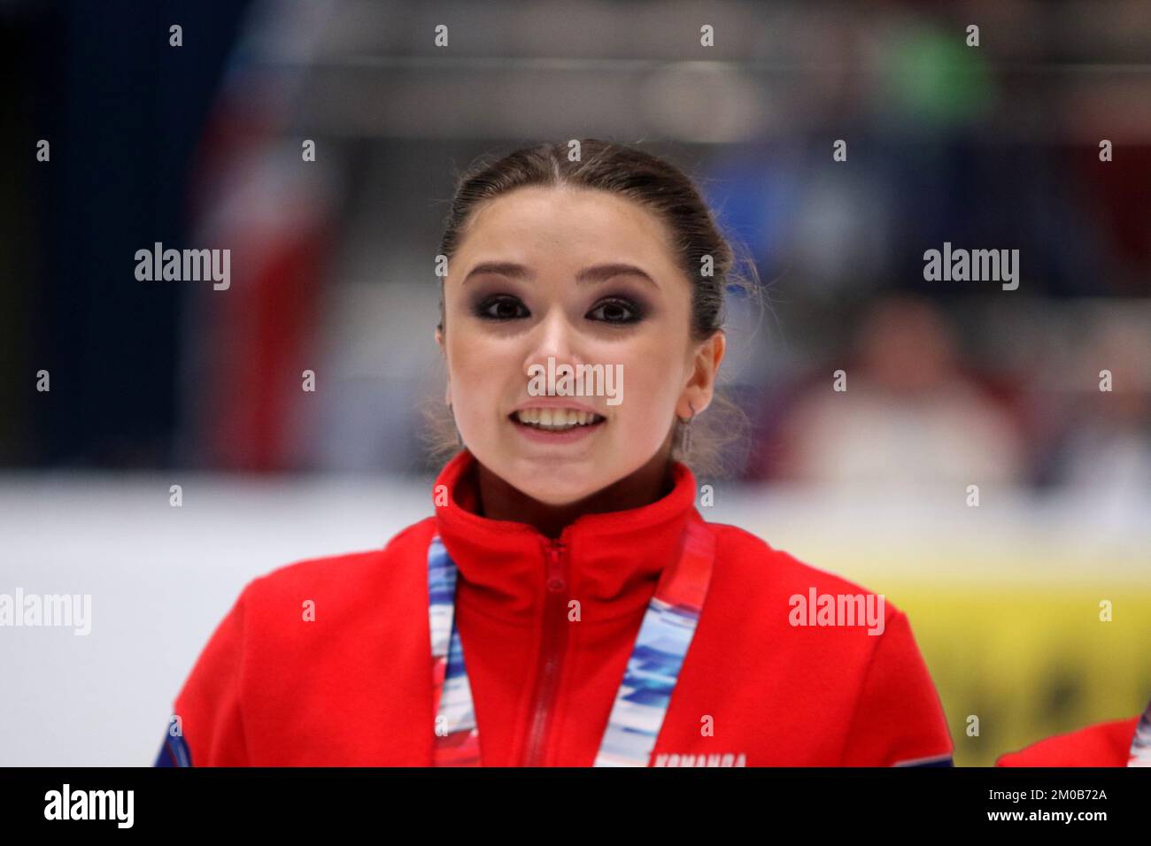 Saint Petersburg, Russia. 04th Dec, 2022. Kamila Valieva rejoices at the gold medals, at the