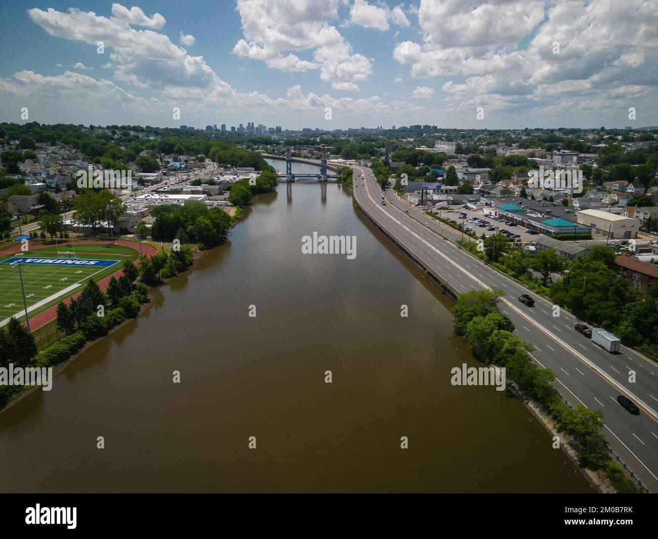 An aerial view of the Turnpike Bridge over the Passaic River in New ...