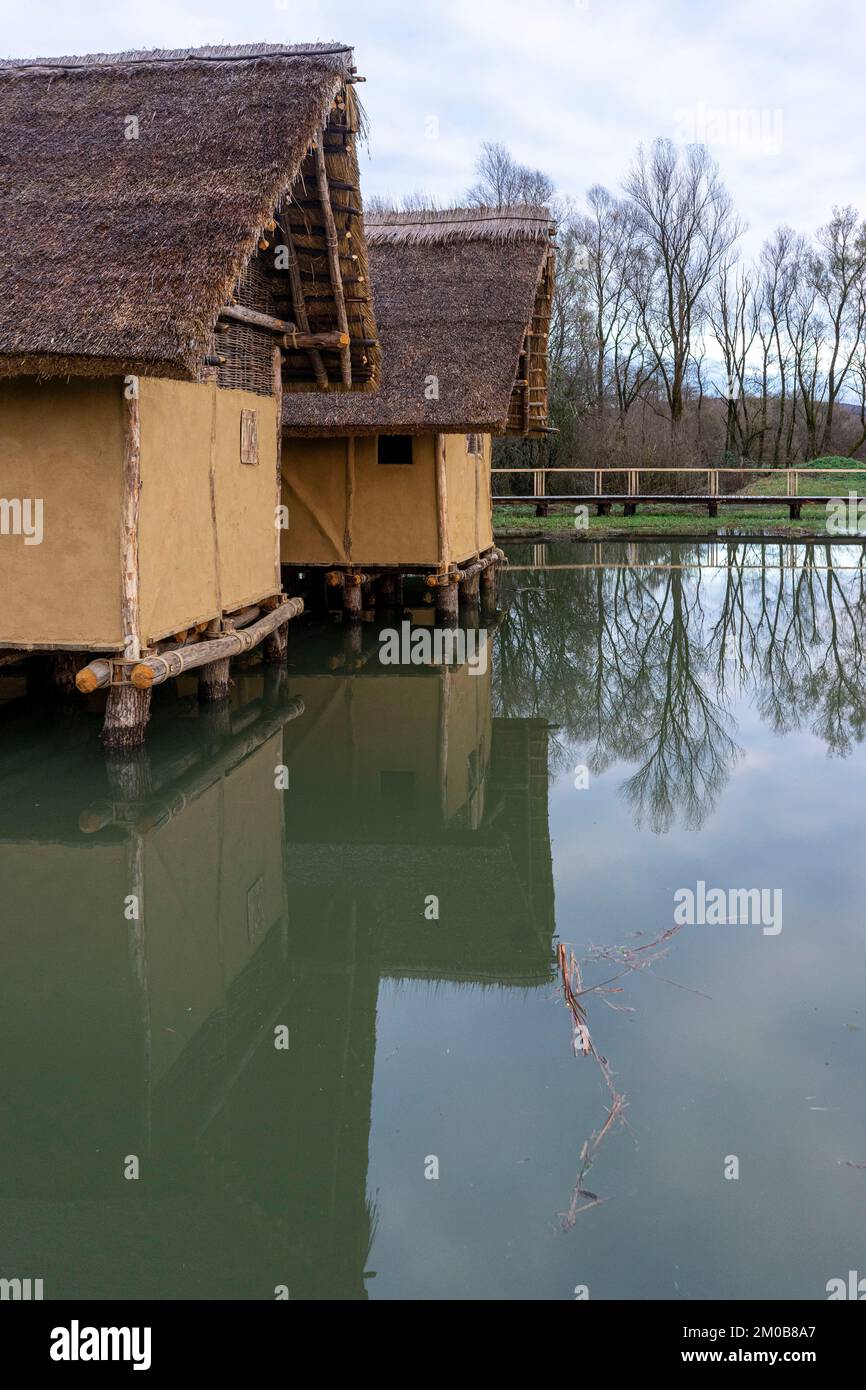 Pile dwellings settlement at Ljubljana Marshes. Stock Photo