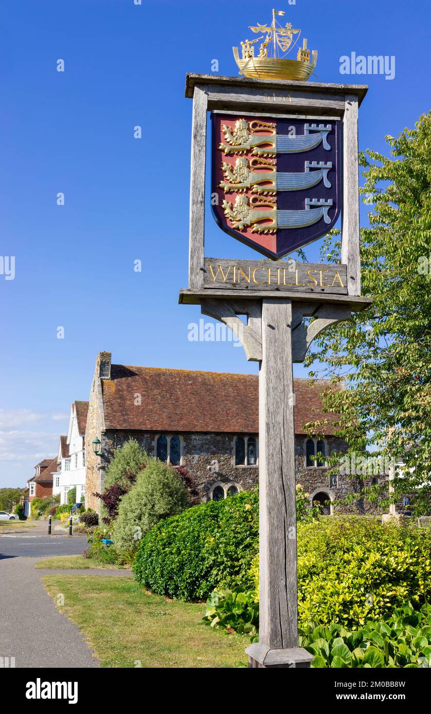 Winchelsea East Sussex German street Winchelsea Old style village sign post town sign for the town of Winchelsea Sussex England UK GB Europe Stock Photo