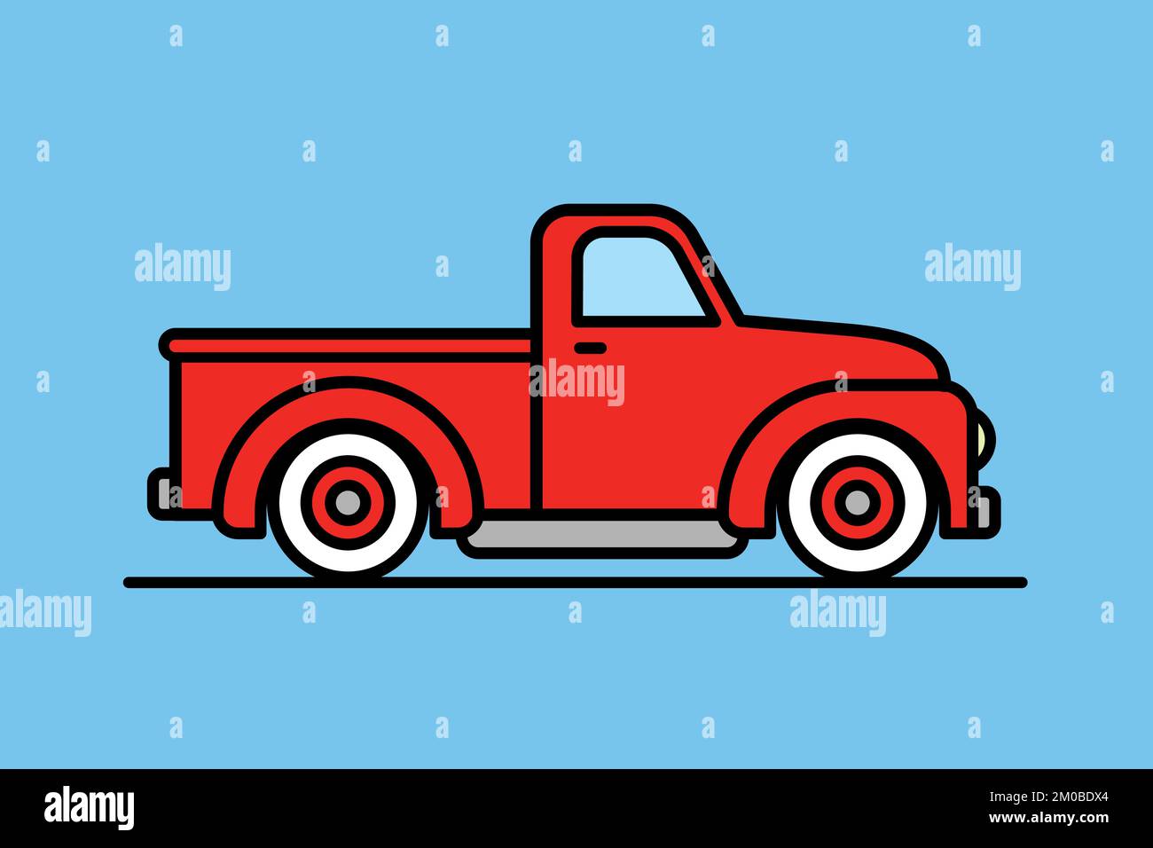 Vintage classic american pick-up truck vector illustration with bold black outlines Stock Vector