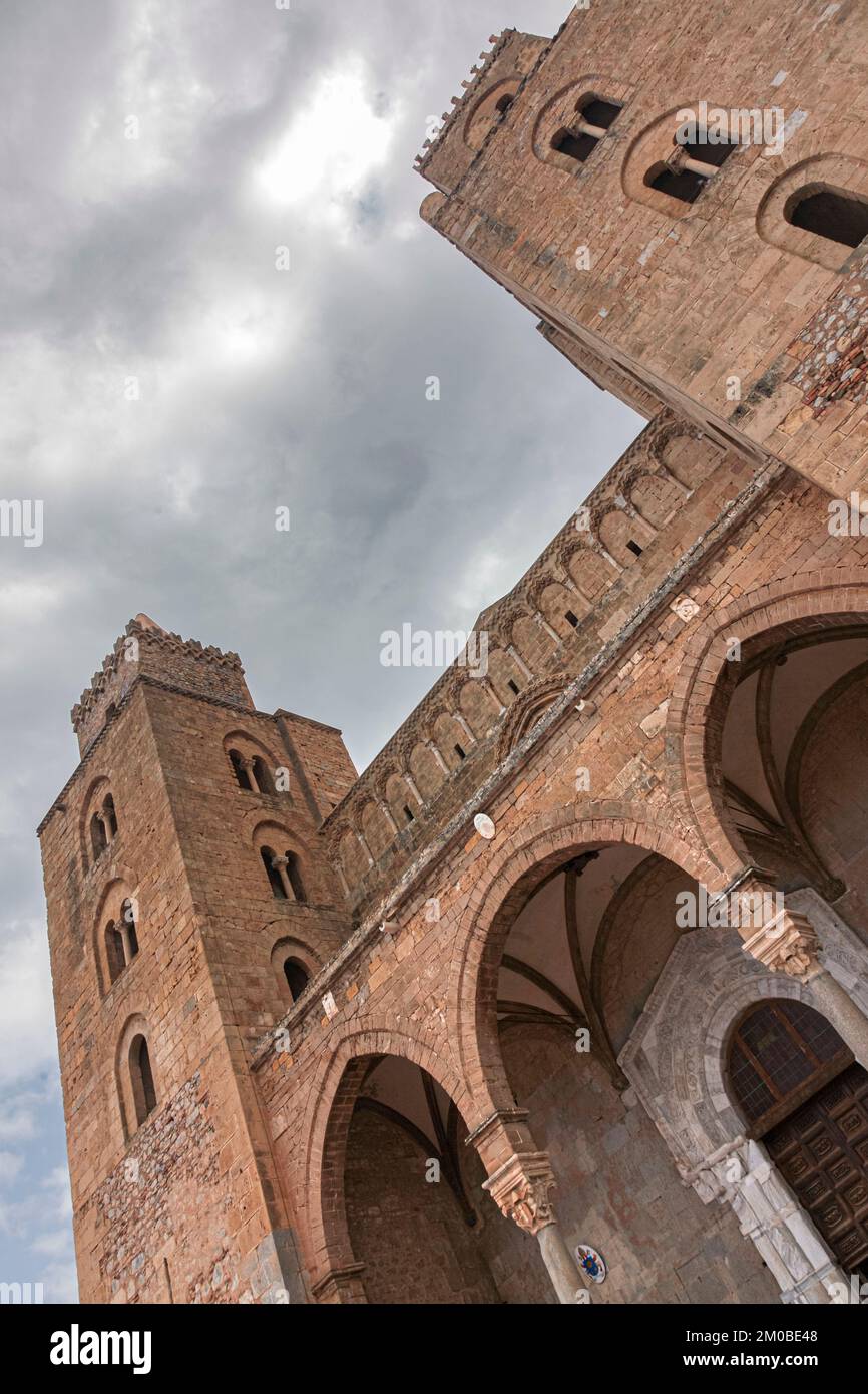 Cathedral of Cefalu, view from below. Sicily. Stock Photo