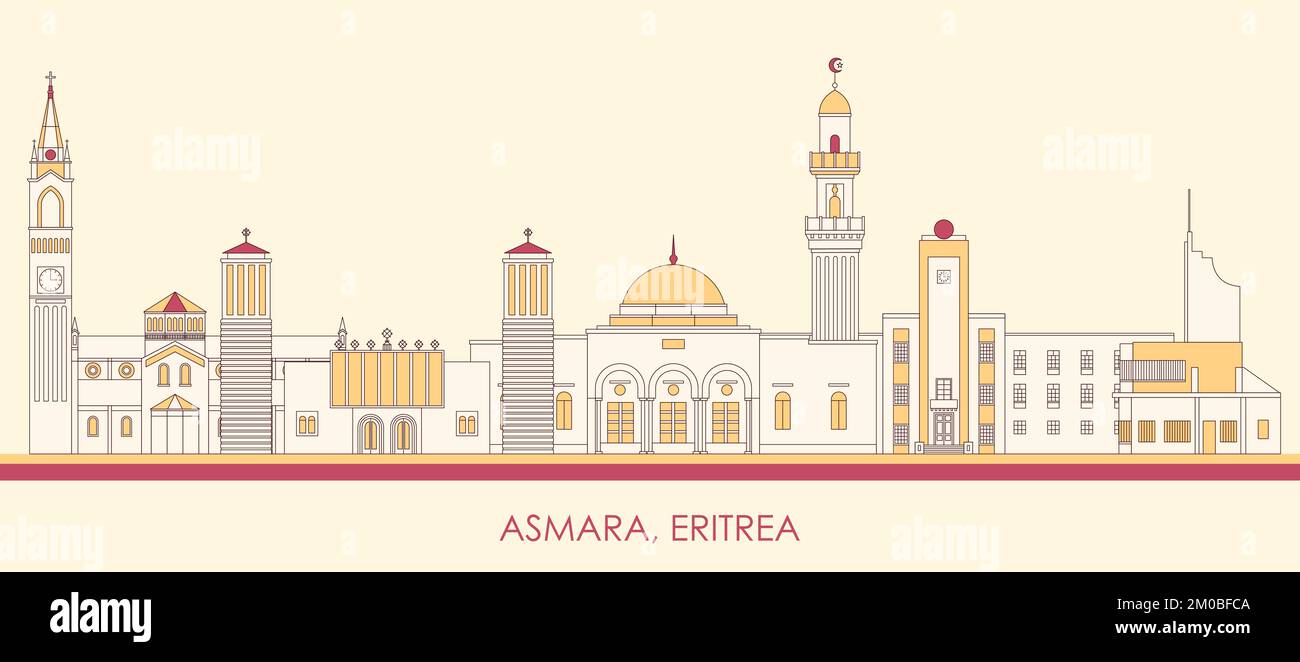 Cartoon Skyline panorama of city of Asmara, Eritrea - vector illustration Stock Vector