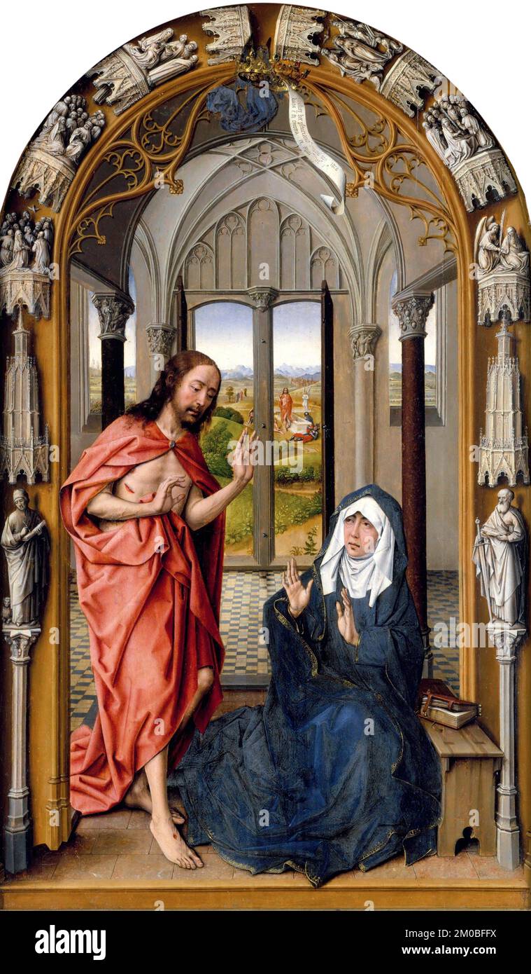 Christ appearing to His Mother by Juan de Flandes (John of Flanders: c. 1460- c. 1519), oil on wood, c. 1496 Stock Photo