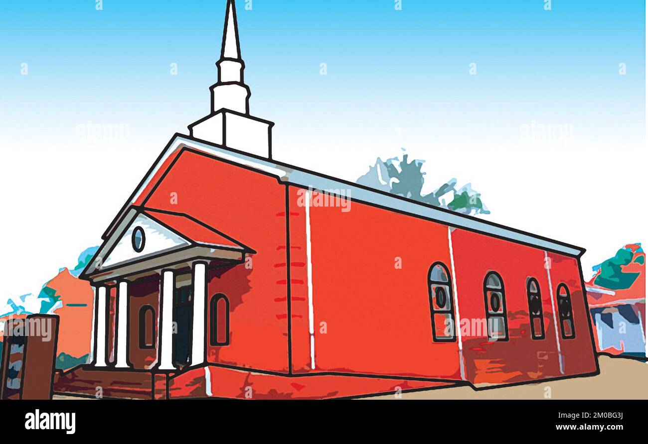 Graphic art Dexter Avenue Baptist Church located near Alabama state capital where civil rights activists Martin Luther King & Ralph Abernathy preached Stock Photo