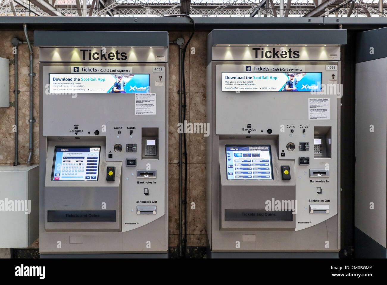 Scotrail electronic self serve ticket machine installed at Glasgow Central railway station, Glasgow, Scotland, UK Stock Photo