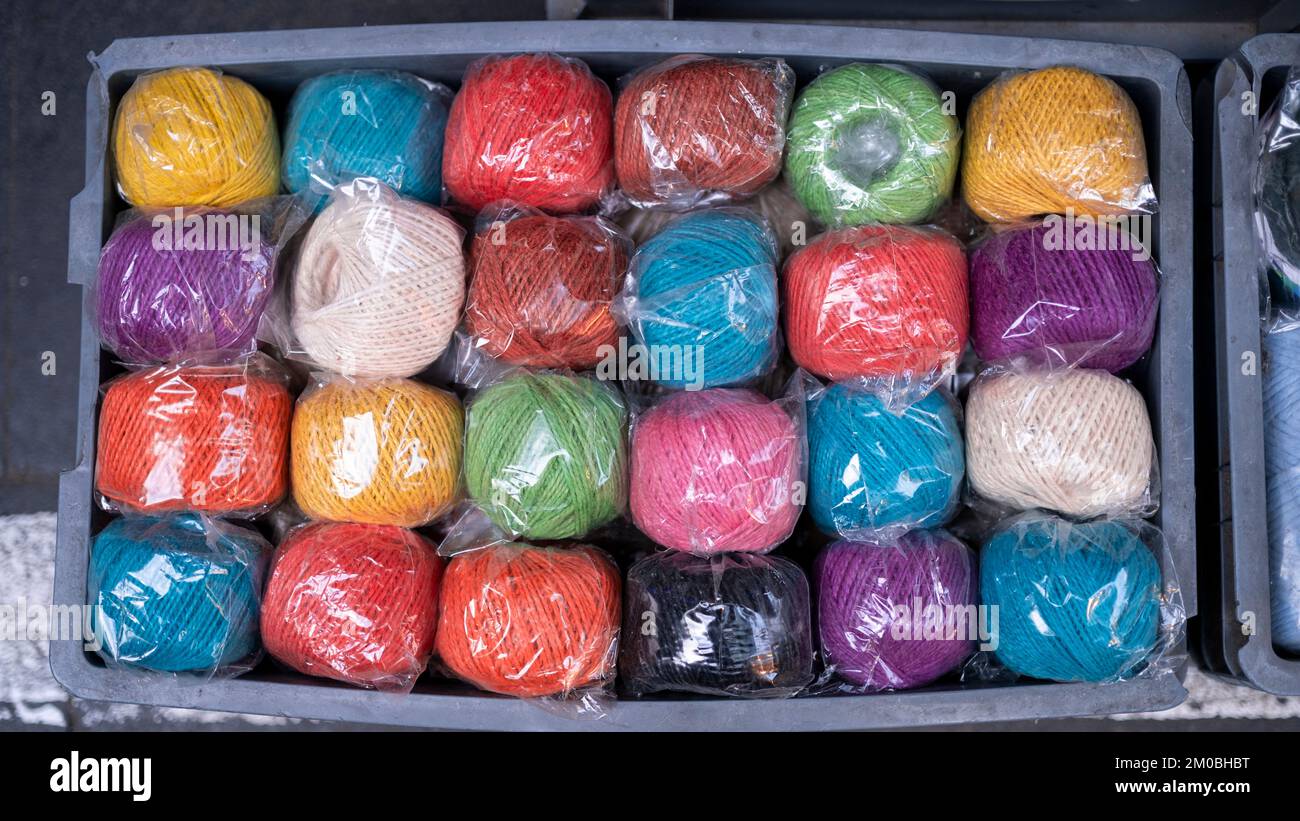 Colorful woolen threads, woolen thread for handmade sweaters, eminönü Stock Photo