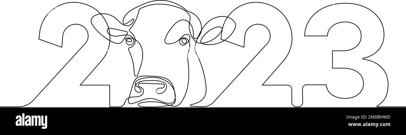 New 2023 Year is coming. Continuous one line drawing of new year sign