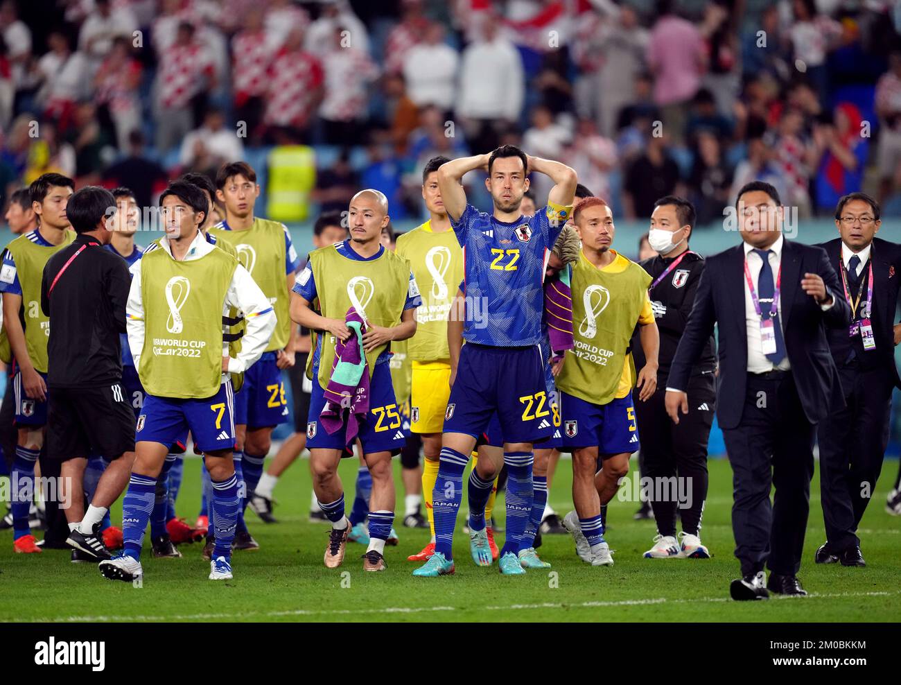 Japan’s Maya Yoshida reacts after losing the FIFA World Cup Round of Sixteen match at the Al Janoub Stadium in Al-Wakrah, Qatar. Picture date: Monday December 5, 2022. Stock Photo