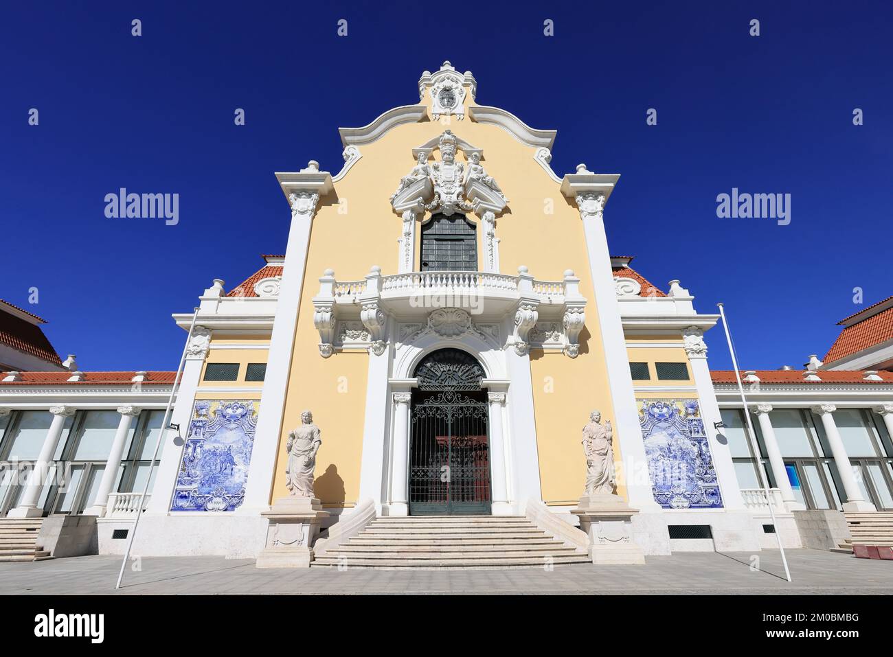 Pavilhão Carlos Lopes. Carlos Lopes Pavilion in the Eduardo VII Park in Lisbon, Portugal. Venue for events with azulejos tile work on its walls. Stock Photo
